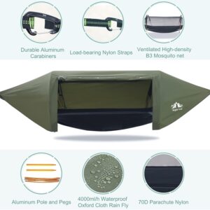 Night Cat Hamac Tente avec Moustiquaire Impermeable a l'eau pour 1 Personne Randonnee Camping dans Jardin Arriere-Cour Sauvage Vert