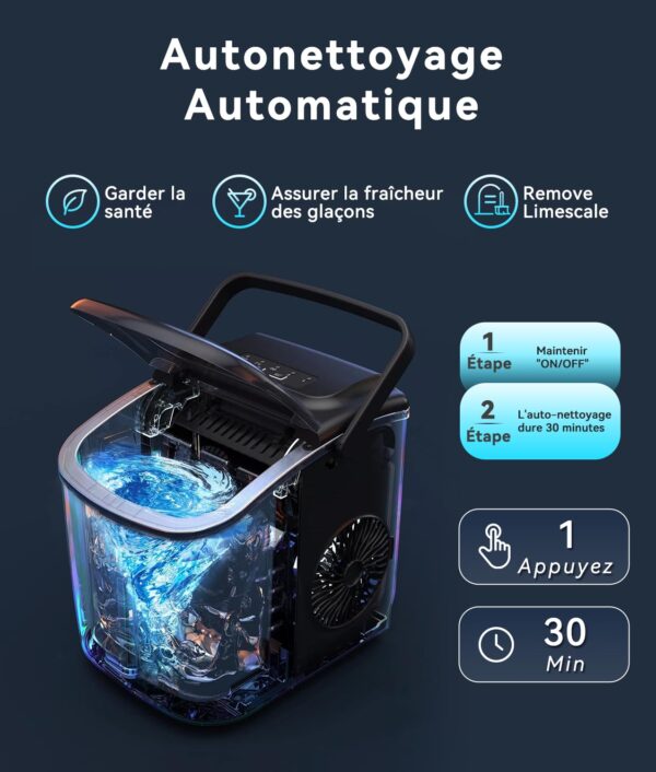 ecozy Machine a Glacons, 9 Glacons en 6 Minutes, 2 Tailles de Glacons, Machine a Glacons Autonettoyante, 12KG en 24 Heures, Machine