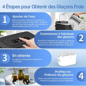 WIE Machine à Glaçons, 12kg en 24h, Silencieuse Machine à Glaçons Comptoir avec Pelle à Glaçons, Machine à Glaçons Autonettoyante et