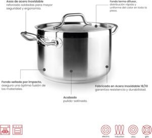 IBILI - Faitout avec couvercle inox Ebbe 22 cm, acier inoxydable 1810, compatible induction
