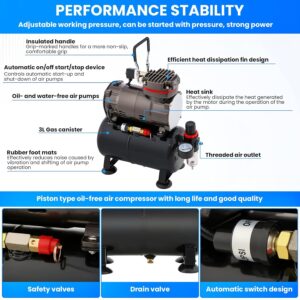 Professional Airbrush Compressor with Air Tank with Powerful Air Flow and High Working Pressure for Hobbies, Body Tattoos, Graphics,