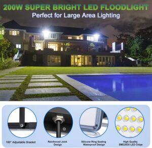 YIQIBRO Spot Projecteur LED Exterieur 200W 20000LM 2 Pieces, IP67 Etanche Lampe Halogene LED Exterieur, 7000K Blanc Froid Phare Exte