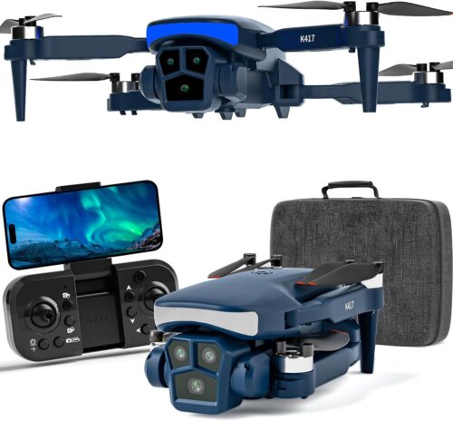 Karuisrc Drone Professionnel avec Camera Reglable electrique LED Bleue, Sans Balais Batterie Drone FPV Adulte Debutant Portee etendu