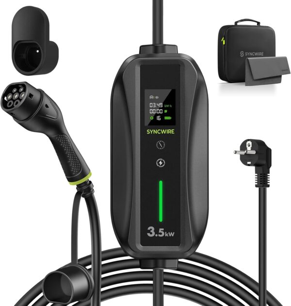 SYNCWIRE Electric Car Charger 7.5 m Type 2 Cable 68101316A Adjustable Electric Current, Schuko Plug Charging Station Wallbox P