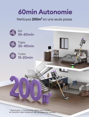 Aspirateur balai sans fil Ultenic 60min 55 kPa tube pliable