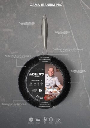 Bastilipo - Poele en fonte d'aluminium 24 cm, antiadhesive en pierre, full induction, Titanium pro 24 cm