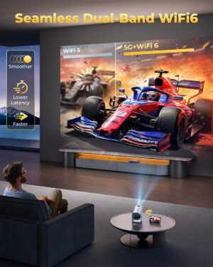 2025 Upgraded Android 11.0 Video Projector, Mini Projector with WiFi and Bluetooth, 4K 1080P Portable Projector, 270 Rotation H