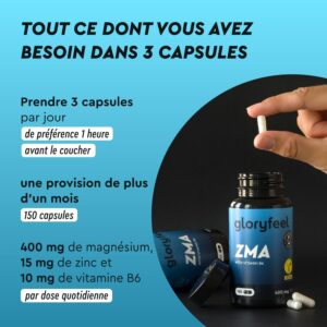 ZMA Magnesium Zinc et Vitamine B6, Complexe Premium pour Sportifs, Soutient l'Energie, Recuperation Musculaire, Reduit la Fatigue