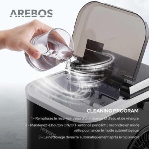 Arebos Machine à glaçons 12kg/24h, 10–15 min, réservoir 1,1 L, silencieuse