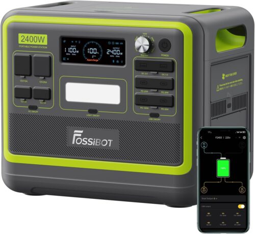 FOSSiBOT F2400 Portable Electric Generator, 2048Wh Battery LiFePO4 Electric Station, 3 Outputs AC 2400W (4800W Pic) 230V Solar Elect