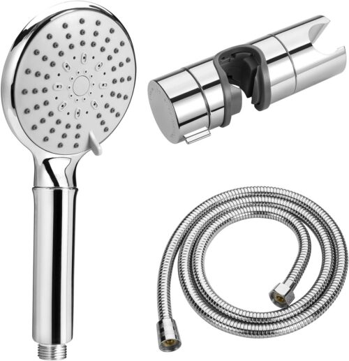 QIWODE Shower Head Kit Bathroom Shower Head with 1.5m Hose, 5 Modes Adjustable Shower Head, Universal Holder for Sliding Bar 18-25mm