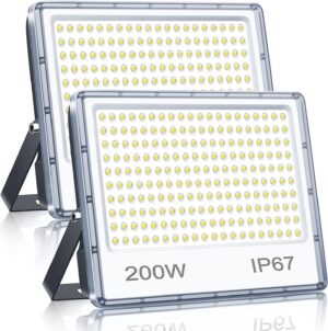 YIQIBRO Spot Projecteur LED Exterieur 200W 20000LM 2 Pieces, IP67 Etanche Lampe Halogene LED Exterieur, 7000K Blanc Froid Phare Exte