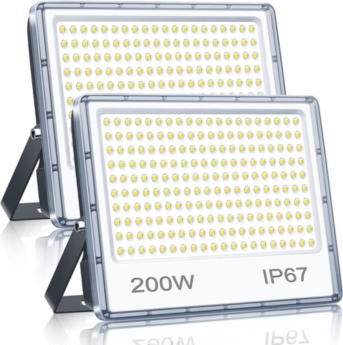 YIQIBRO Spot Projecteur LED Exterieur 200W 20000LM 2 Pieces, IP67 Etanche Lampe Halogene LED Exterieur, 7000K Blanc Froid Phare Exte