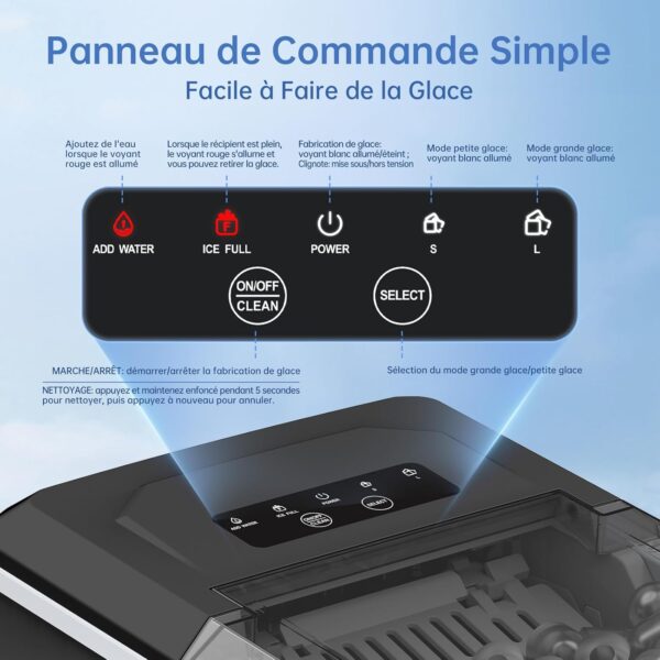 WIE Machine à Glaçons, 12kg en 24h, Silencieuse Machine à Glaçons Comptoir avec Pelle à Glaçons, Machine à Glaçons Autonettoyante et