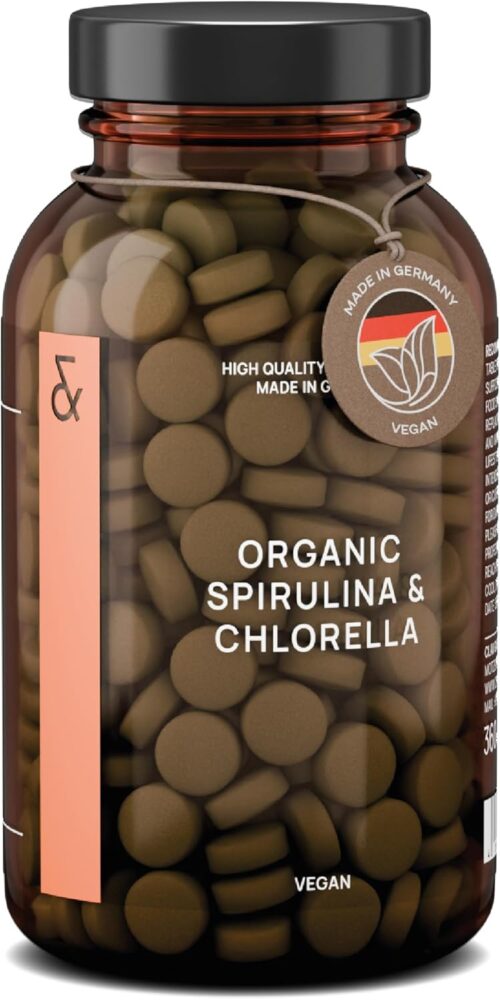 Spiruline Chlorella BIO - 360 comprimes de 500mg - Qualite Superieur - Riche en Proteines, Mineraux Antioxydants - Hautement dose,