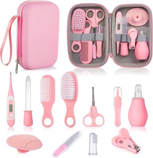 Lictin 12pcs Trousse de Soin Bebe, Trousse de Toilette Bebe, Bebe Naissance, Trousse de Soin Bebe Naissance, Sans BPA pour les Voyag