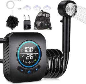 Spopal Camping Shower, 8000 mAh Portable Shower, Camping Shower Kit, Rechargeable Electric Shower Pump, with Smart Display and Sho