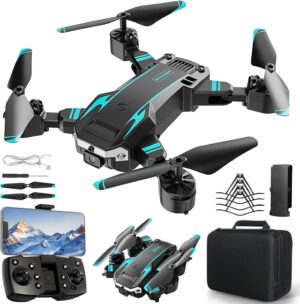 NXPZ Drone avec Double Camera HD pour Debutants, Drone Enfant Pliable, DecollageAtterrissage a Un Bouton, Mode Sans Tete, Vol en Tr
