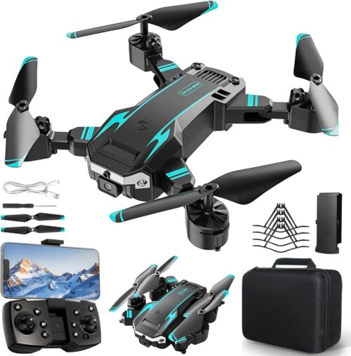NXPZ Drone avec Double Camera HD pour Debutants, Drone Enfant Pliable, DecollageAtterrissage a Un Bouton, Mode Sans Tete, Vol en Tr