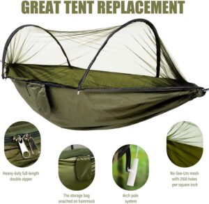 GLOSKIN Hamac de Camping, Hamac de Voyage Ultra-Leger 270 140 cm,Hamac Moustiquaire, Hamac Robuste et Durable avec Sac de Rangemen