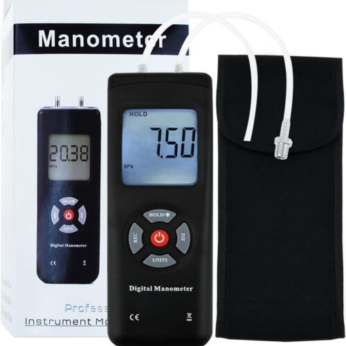 Double Port Gas Pressure Tester, Professional Digital HVAC Pressure Gauge, Air Pressure Measurer, Differential Manometer with Backli