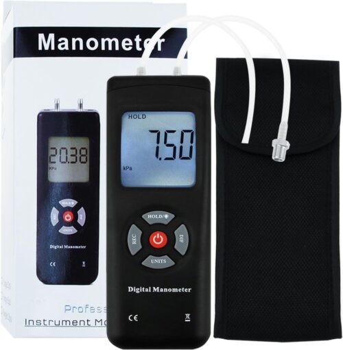 Double Port Gas Pressure Tester, Professional Digital HVAC Pressure Gauge, Air Pressure Measurer, Differential Manometer with Backli