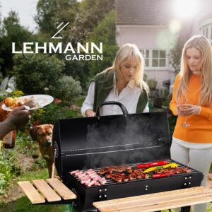 Barbecue charbon de bois LEHMANN, grille XL, 2 étagères bois