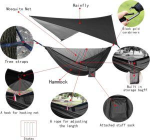 Ensemble de hamac de Camping Portable, hamac Double Simple, moustiquaire, Tente Pare-Pluie, lit Suspendu en Tissu Parachute Haute re