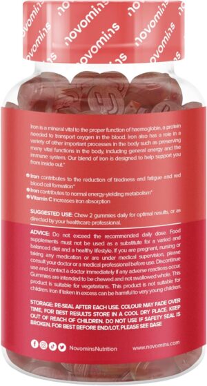 71oyDu0fsGL._AC_SL1500_.jpg Gommes Fer 20 mg Fumarate Ferreux 24 mg Vitamine C Fatigue, Immunite Energie Vegetalien, Sans Sucre Sans Gluten 60 Gom