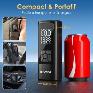 HOVVIDA Portable Air Compressor, 150 PSI (10.3 Bar) 5V Wireless Car Tyre Inflator, Fast Inflation, Auto Shut-off, 5200 mAh, LED, Air