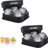Flamen Ice Cube Tray with Lid - 2 Jumbo Spherical Silicone Bins BPA Free Food Grade Whisky Accessory