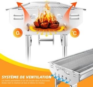 SunJas Barbecue a Charbon de Bois INOX Taille Grande BBQ Pliable Barbecue Grill a Charbon Four de Charbon Portable Robuste 73 x 32