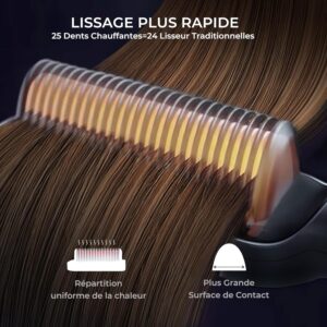Brosse lissante TYMO peigne chauffant chauffe 25s 5 réglages