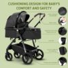 Zkiprm Cuir Poussette 3 en 1, Systeme de Voyage 3-en-1 Avec Siege Auto, Avec Habillage Pluie, Chassis Aluminium, Landau de ville pli