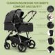 Zkiprm Cuir Poussette 3 en 1, Systeme de Voyage 3-en-1 Avec Siege Auto, Avec Habillage Pluie, Chassis Aluminium, Landau de ville pli
