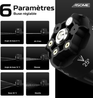 ASOME Nettoyeur Haute Pression sans Fil X021 Nettoyeur Portable avec 2 Batteries 15000 mAh, 80 Min dAutonomie, 30 Bars Buse 6-e
