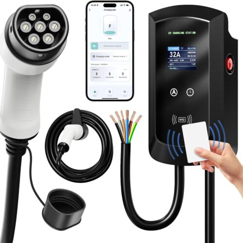 AFYEEV Electric Car Charging Cable, 22kW Three Phase 8-32A 5 m, Electric Car Charger, with RFIDAPPWiFiBluetooth, EV Charger Type