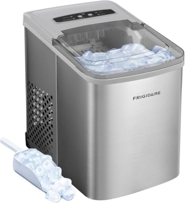 Frigidaire 26 LBS Per Day Portable Compact Ice Maker Stainless Steel Medium Size Ice Maker