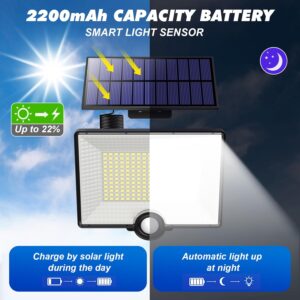 Pxwaxpy Lampe Solaire Exterieur Detecteur de Mouvement, 3 Modes204LED2000LM Lumiere Solaire Exterieure etanche IP65 eclairage Ex