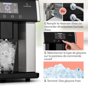 Machine à glaçons Klarstein 3 L, jusqu’à 15 kg, 3 tailles