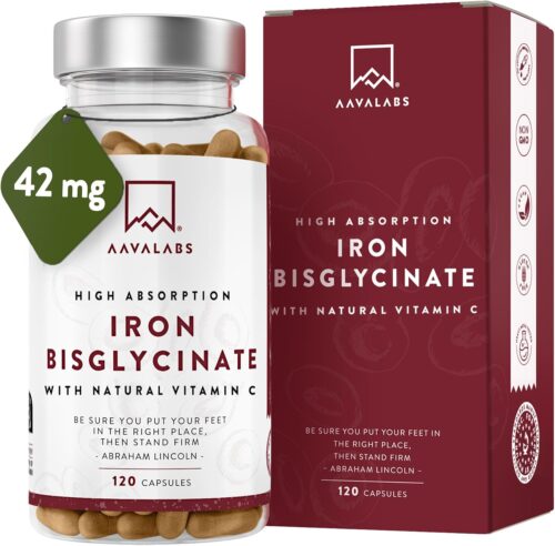 Fer Complement Alimentaire Vitamine C Acerola - Fer Bisglycinate 42mg Iron Complement Alimentaire Haute Biodisponibilite Vegan Ene