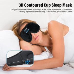 Masque de sommeil avec casque Bluetooth, masque de sommeil 3D sans fil, masque pour les yeux pour dormir sur le cotele dos, cadeau