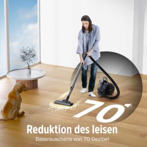 Tisoutec Aspirateur sans sac - 1600 W - 70 dB - Filtre HEPA - Buse de sol pour parquet, tapis, carrelage, puissant - Avec cable de 5