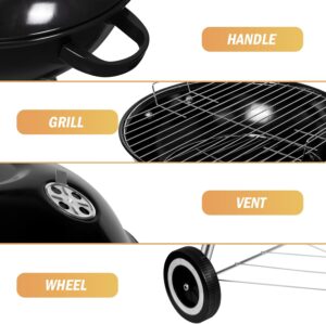SunJas Barbecue a Charbon Rond, BBQ Mobile Barbecue Grill Portable de Jardin, avec Couvercle et 2 Roues - 46 44 70cm