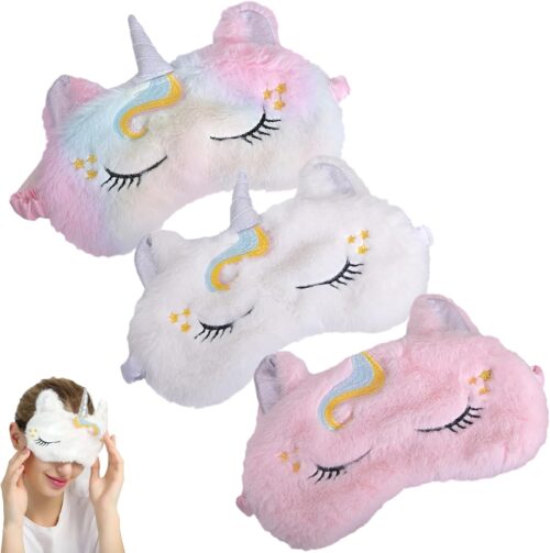3 Pieces Licorne Masques de Sommeil Kit, Yeux Masque, Yeux Bandes pour Femmes Filles Enfants Moelleux Maison Lit Voyager Vol De Voit