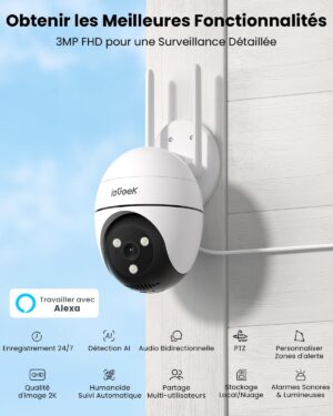 Caméra surveillance 2K WiFi ieGeek extérieure 360°