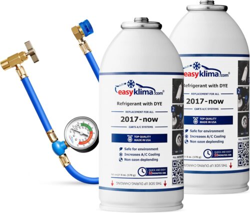 EasyKlima 3-in-1 Starter Kit: 2 x R1234yf Refills Hose with Pressure Indicator. Easily recharge and repair the air conditioning o