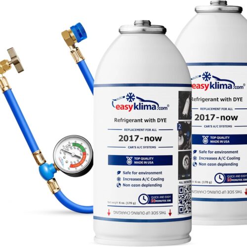 EasyKlima 3-in-1 Starter Kit: 2 x R1234yf Refills Hose with Pressure Indicator. Easily recharge and repair the air conditioning o