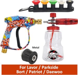 BEAR FORCE Pistolet pulverisateur pour nettoyeur haute pression M22- ID14MM avec connecteur rapide de 6,35 mm, 5 embouts de pulveris
