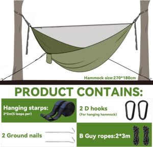 PQETBV Hamac d'exterieur Camping, Hamac de Voyage 2 Personnes, Convient au Camping en Plein Air(270 x 140 cm)